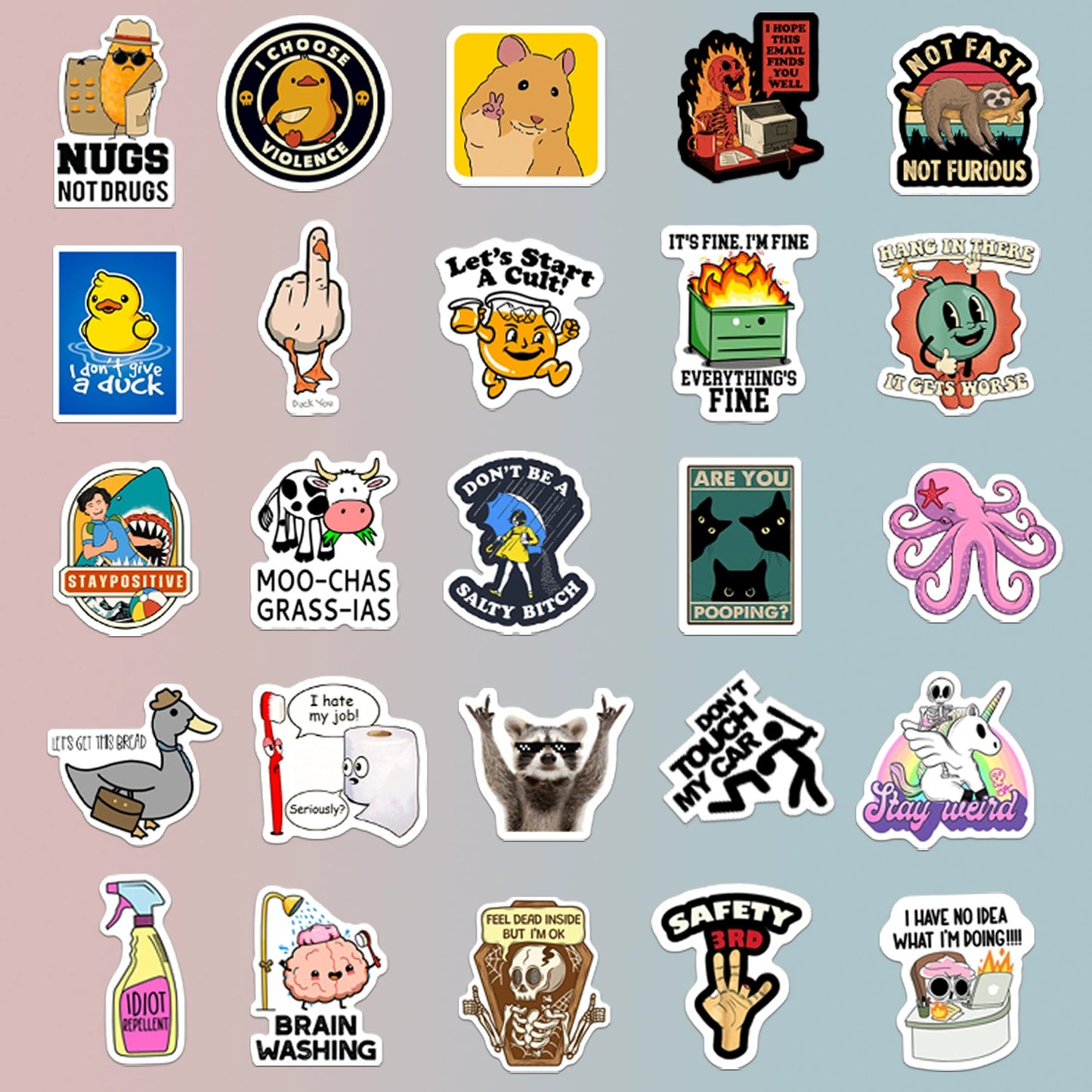 130PCS Funny Adult Meme Sticker Pack – Waterproof Laptop & Water Bottle Decals