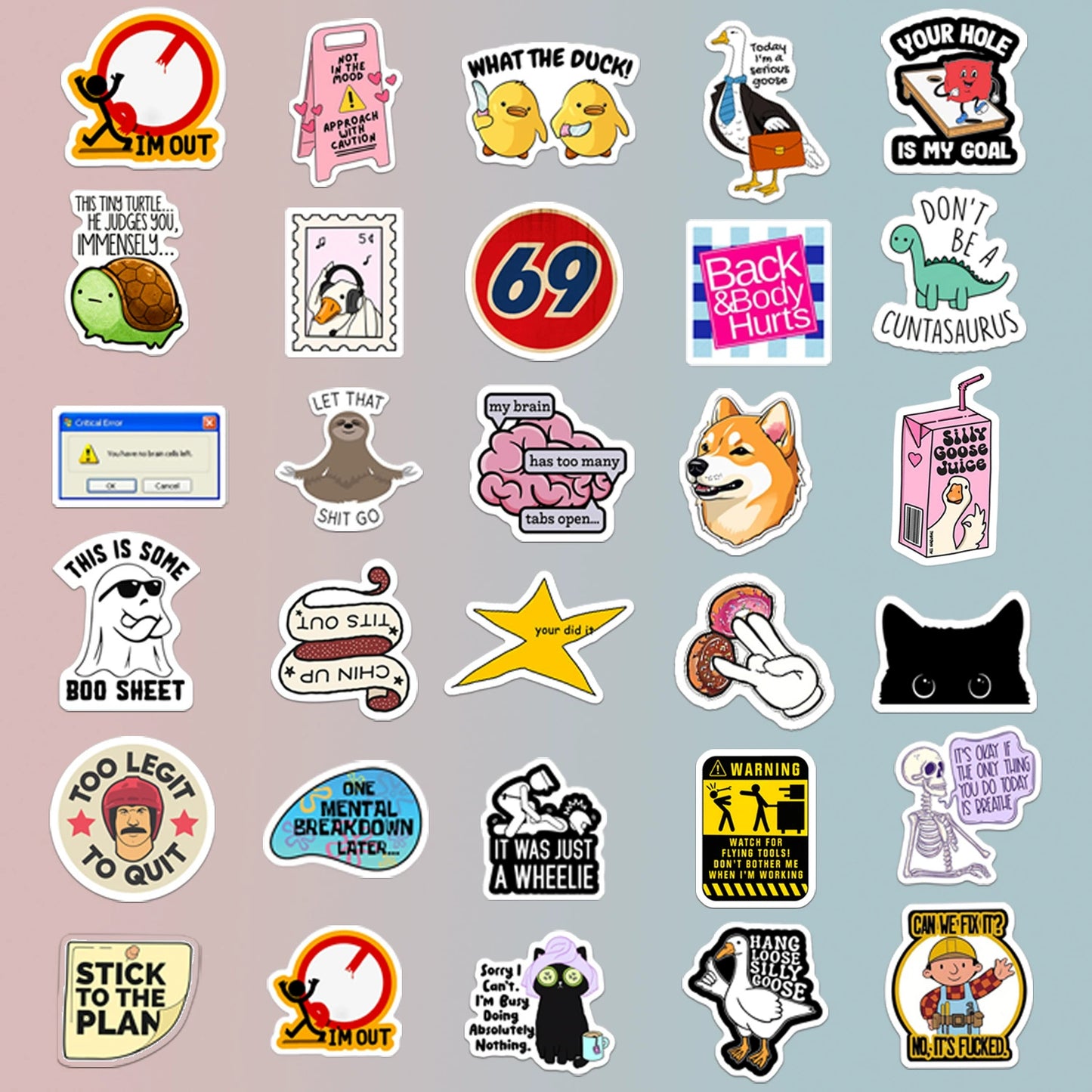 130PCS Funny Adult Meme Sticker Pack – Waterproof Laptop & Water Bottle Decals