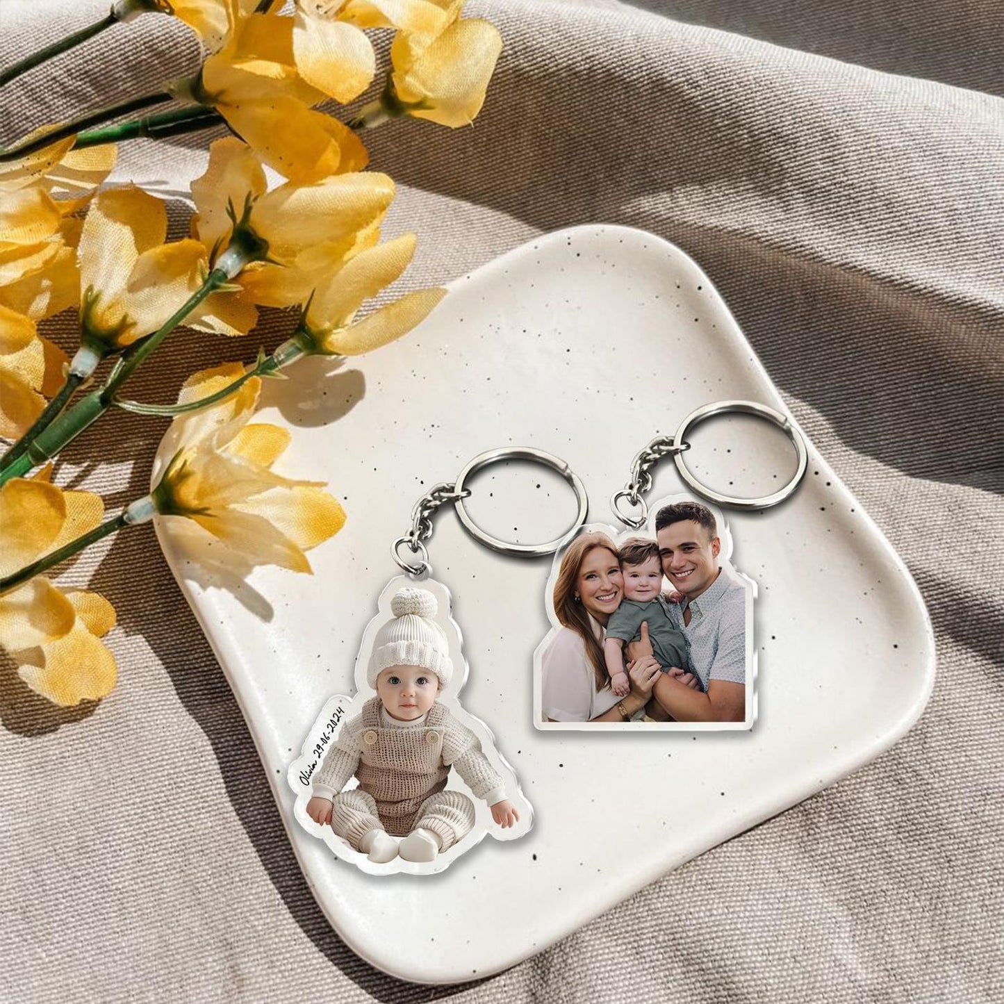 Custom Acrylic Photo Keychain Gift for Family, Couples & Pets