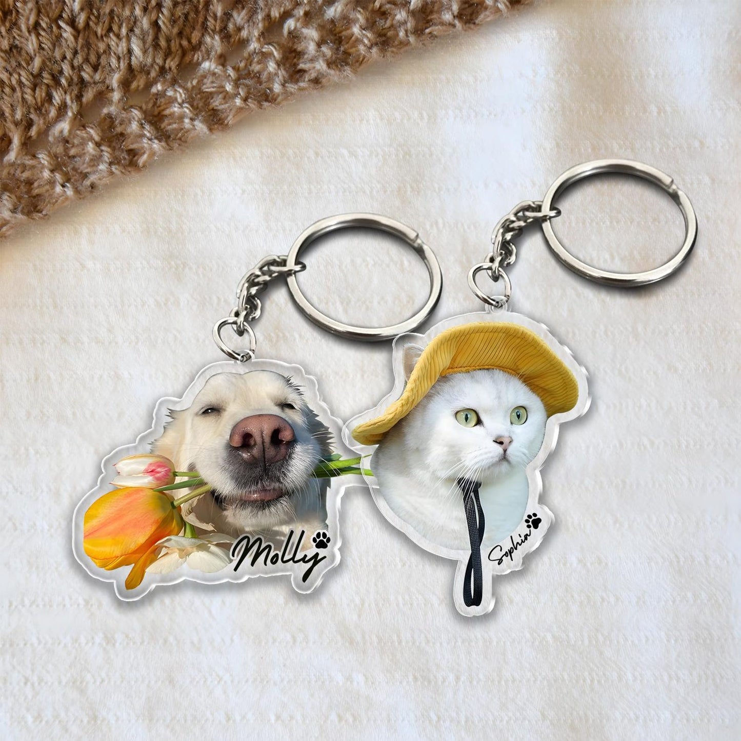 Custom Acrylic Photo Keychain Gift for Family, Couples & Pets
