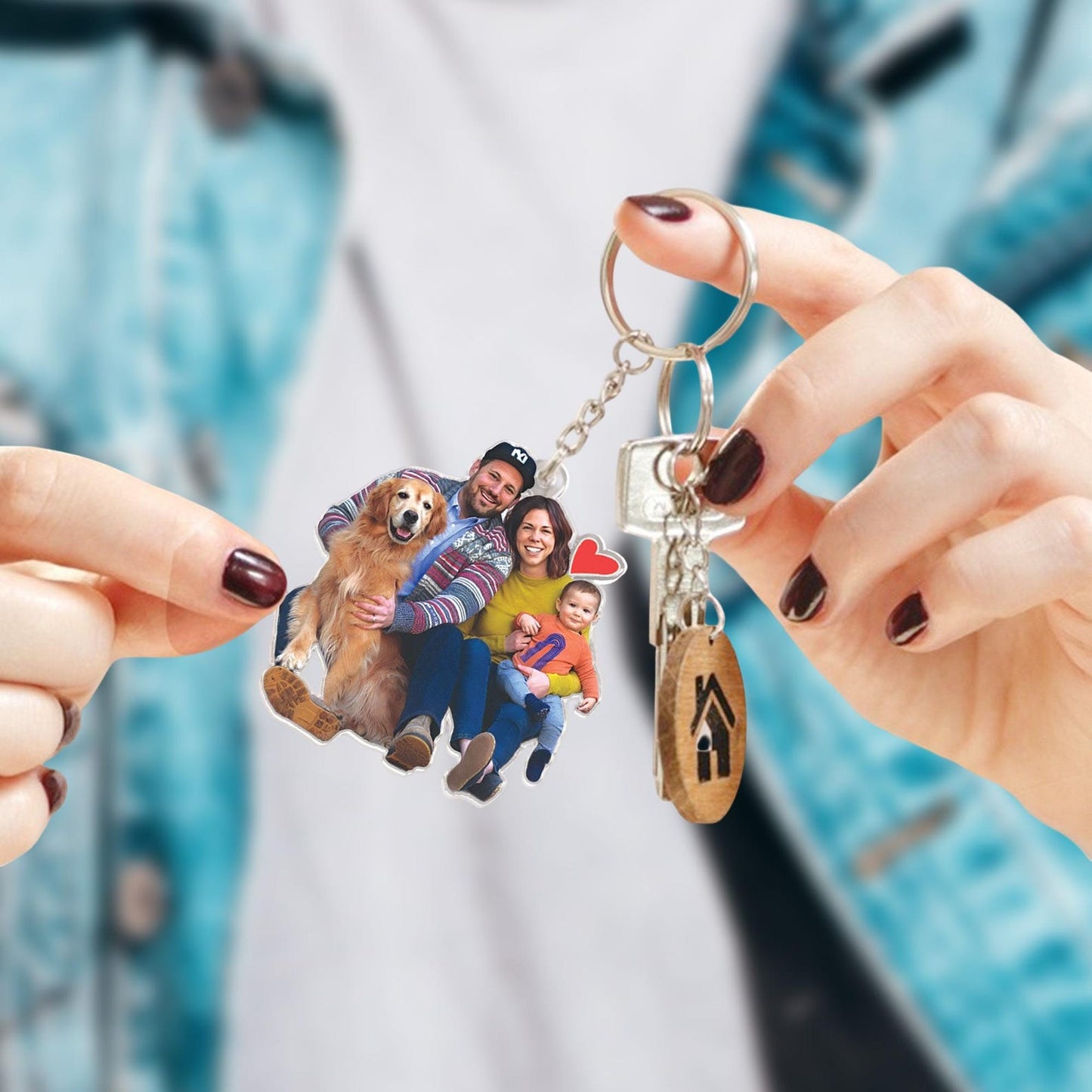 Custom Acrylic Photo Keychain Gift for Family, Couples & Pets