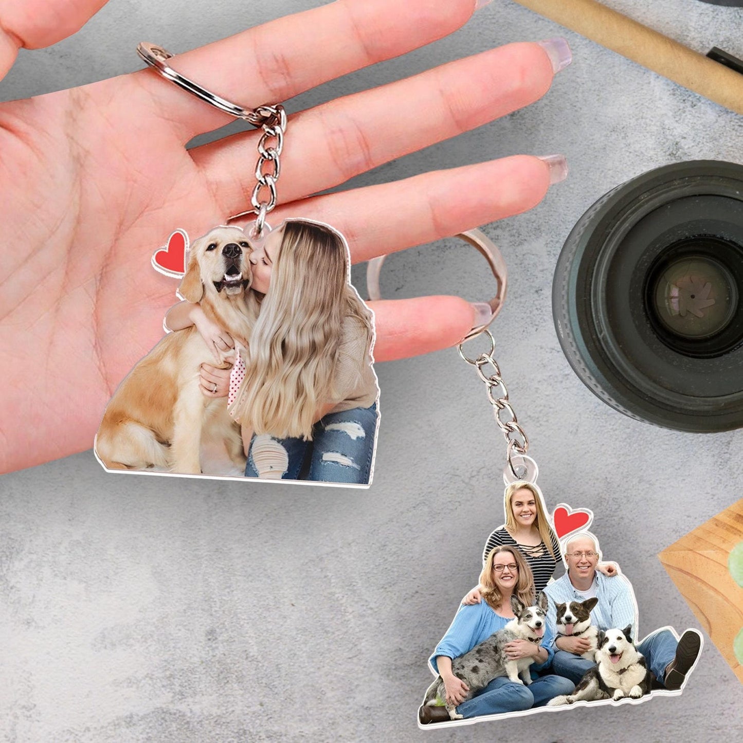 Custom Acrylic Photo Keychain Gift for Family, Couples & Pets