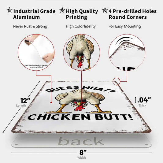 Guess What? Chicken Butt! Funny Retro Aluminum Metal Sign