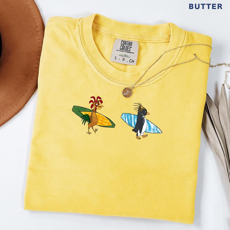 Funny Chicken Surf Graphic Tee – Soft Casual Unisex T-Shirt
