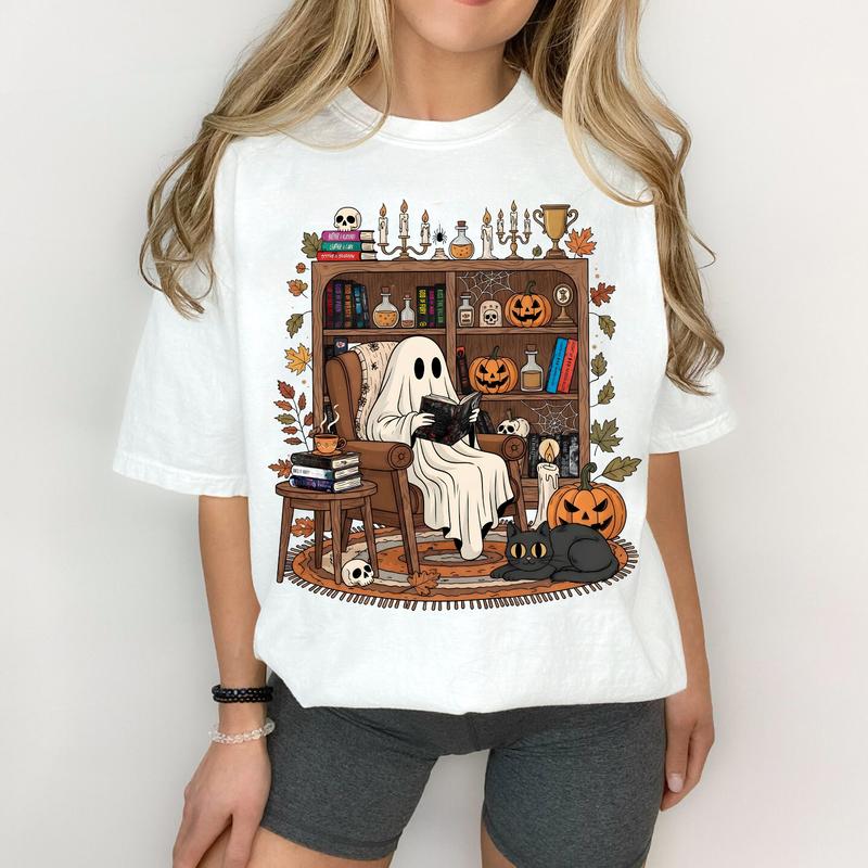 Cozy Ghost Reading Halloween T-Shirt/Sweatshirt/Hoodie