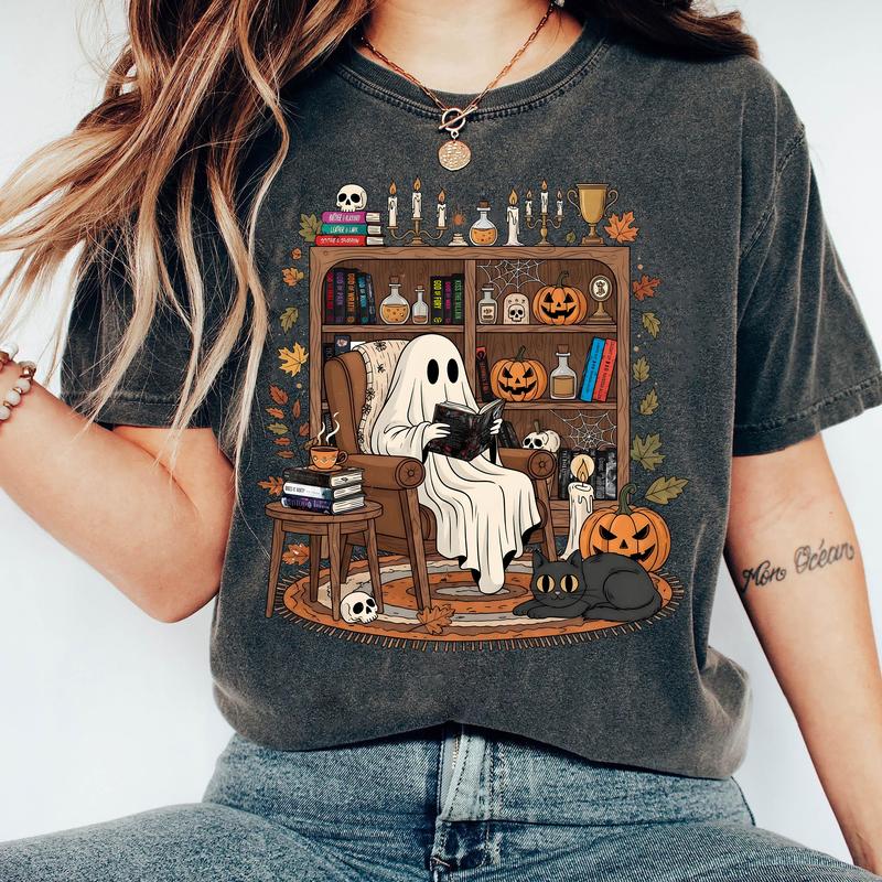 Cozy Ghost Reading Halloween T-Shirt/Sweatshirt/Hoodie