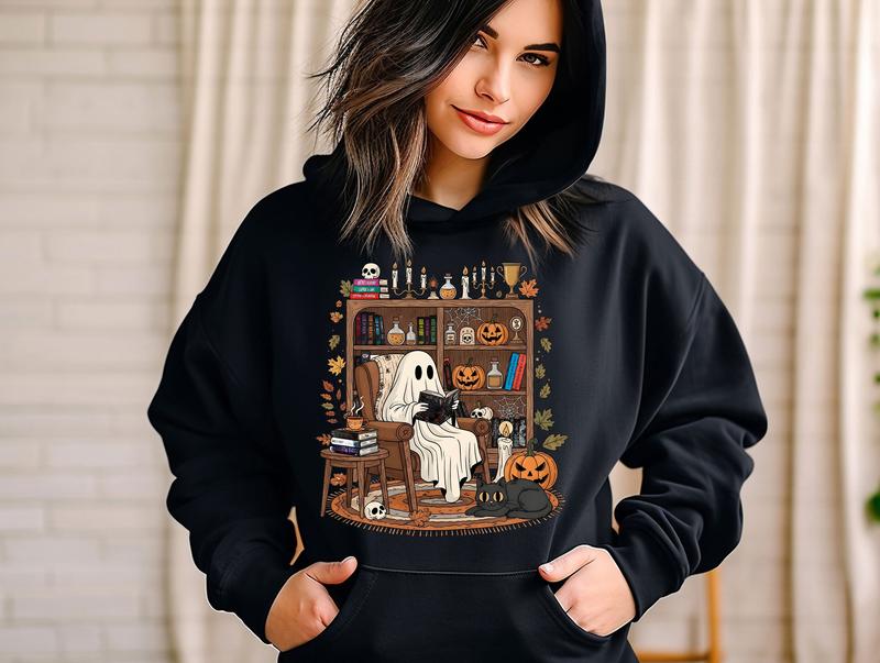Cozy Ghost Reading Halloween T-Shirt/Sweatshirt/Hoodie
