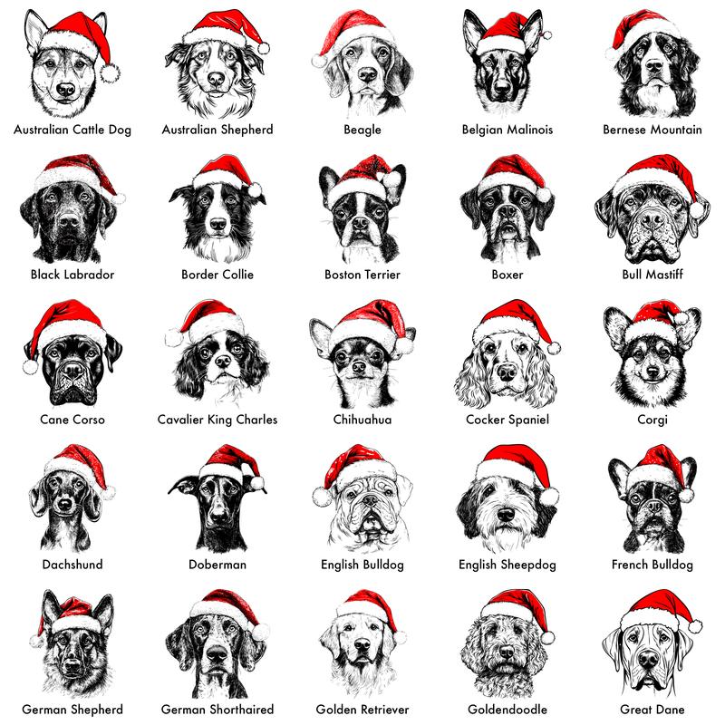 Happy Howlidays Dog Sweatshirt – 50 Breeds in Santa Hat Design