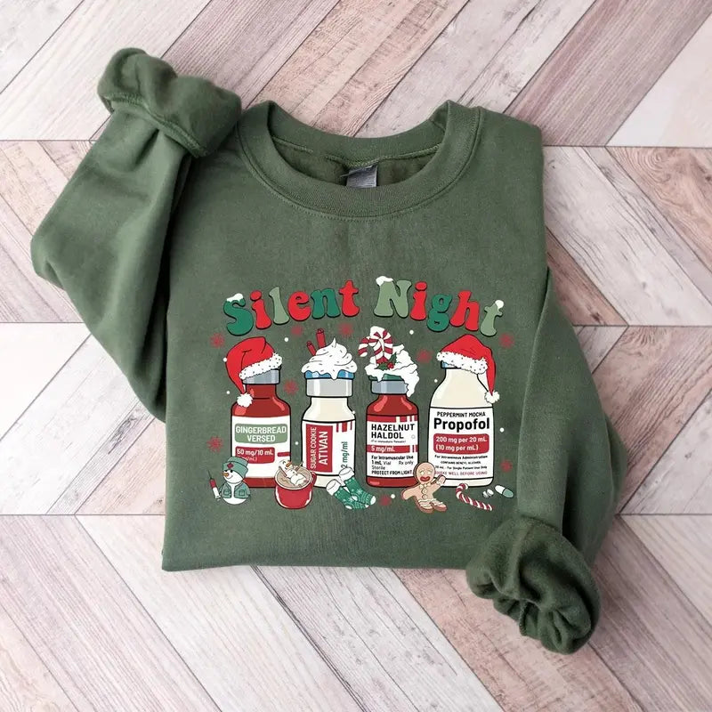 Silent Night Nurse Holiday Christmas T-Shirt/Sweatshirt/Hoodie