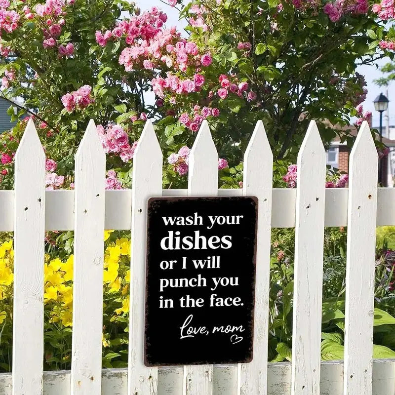 Funny 'Wash Your Dishes Or I'Ll Punch You In The Face' Metal Tin Sign
