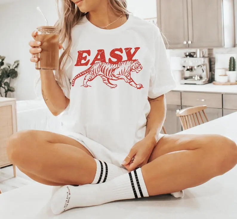 Vintage Easy Tiger 100% Cotton Graphic T-Shirt