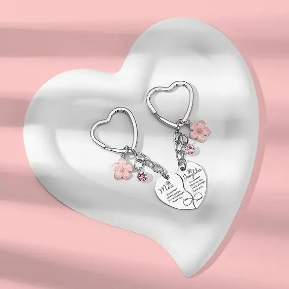 2 Pcs Mother Daughter Heart Matching Keyring Keychain