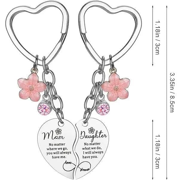 2 Pcs Mother Daughter Heart Matching Keyring Keychain
