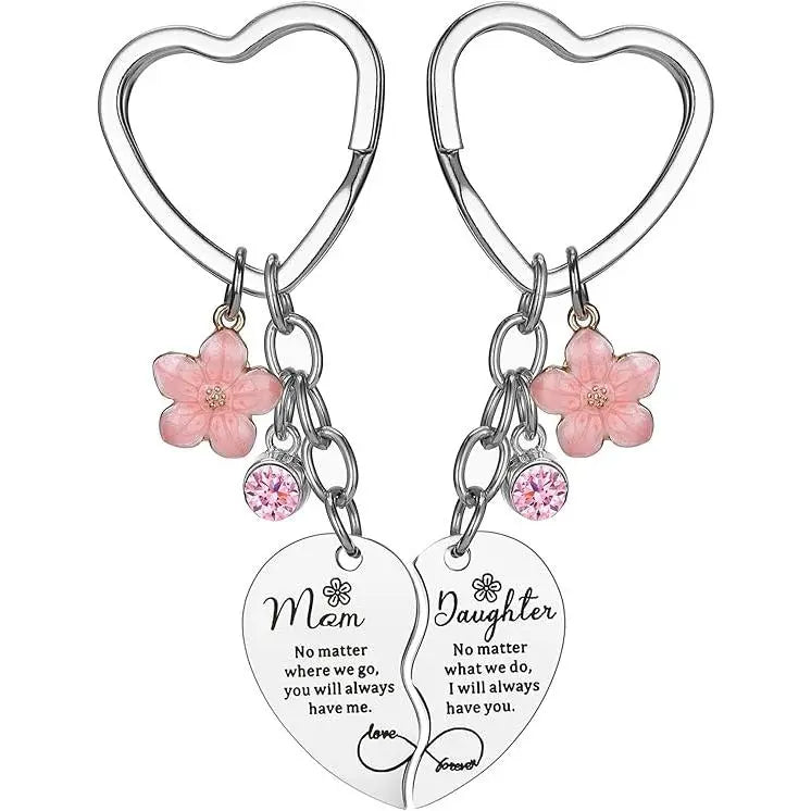 2 Pcs Mother Daughter Heart Matching Keyring Keychain