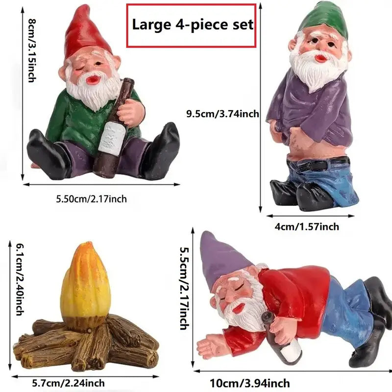 Creative Gnome Design Miniature Garden Ornament Resin Craft (4-Piece Set)
