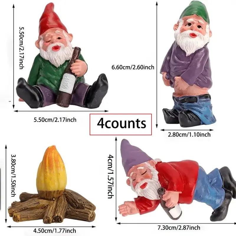 Creative Gnome Design Miniature Garden Ornament Resin Craft (4-Piece Set)