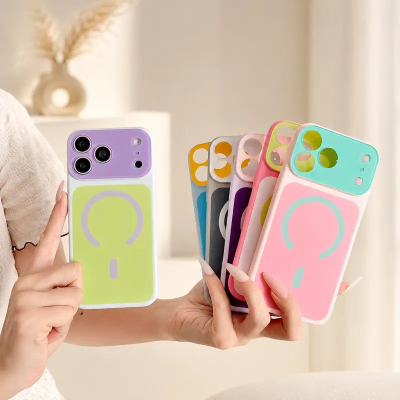Dopamine Color Block Matte Magnetic Phone Case