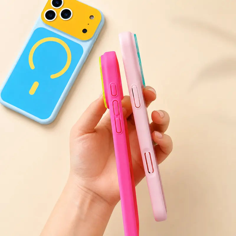 Dopamine Color Block Matte Magnetic Phone Case