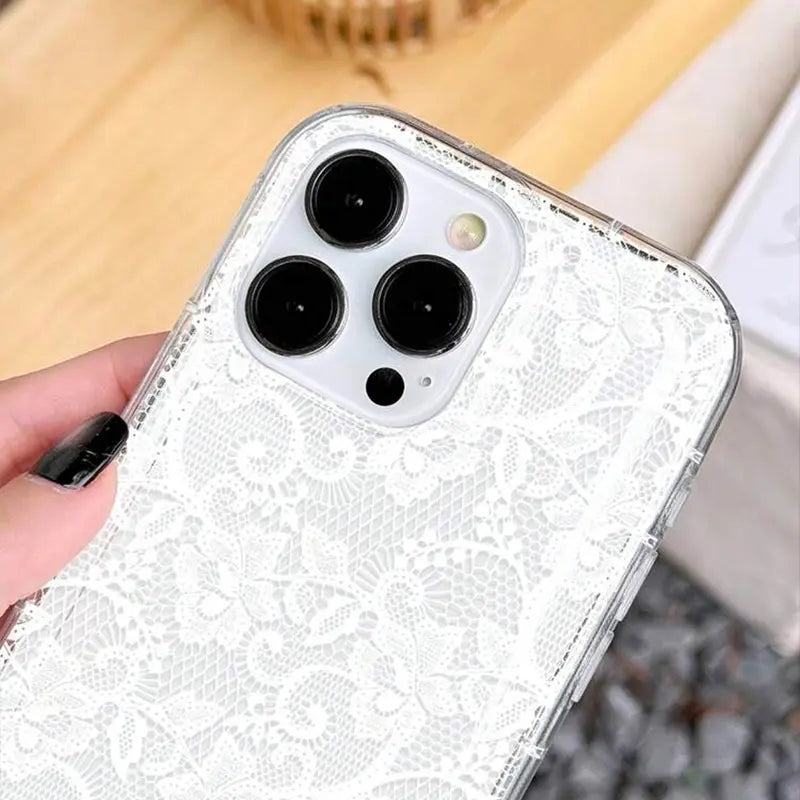 Elegant Lace Floral TPU iPhone Case Soft Slim Protective Cover for Women