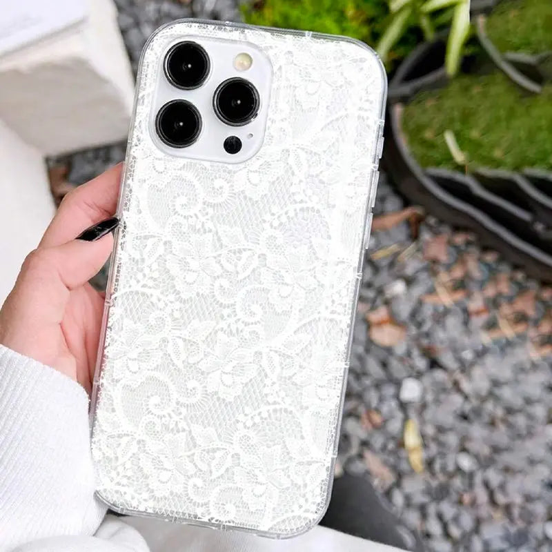 Elegant Lace Floral TPU iPhone Case Soft Slim Protective Cover for Women