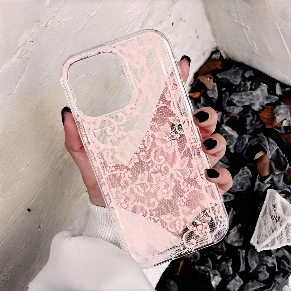 Elegant Lace Floral TPU iPhone Case Soft Slim Protective Cover for Women