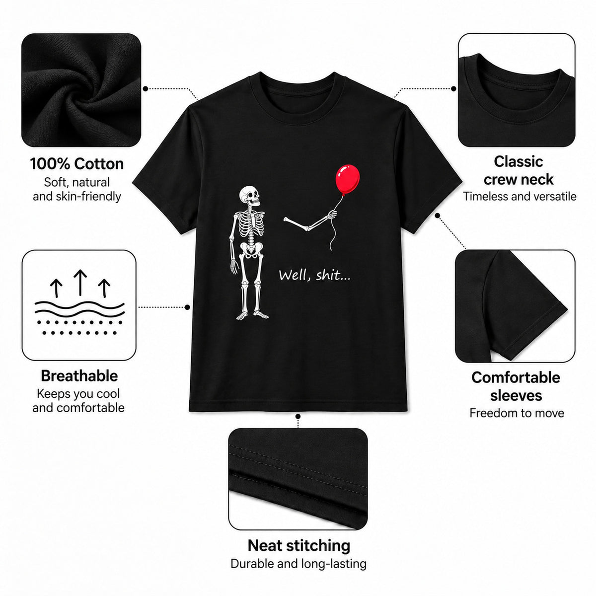Funny Skeleton & Red Balloon Halloween T-Shirt,Sweatshirt,Hoodie