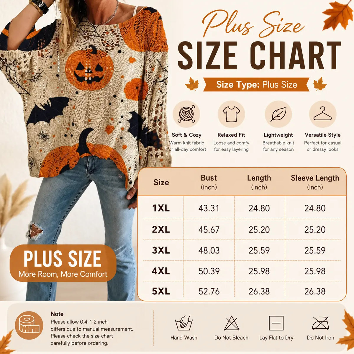 Halloween Pumpkin & Bat Crochet Knit Sweater