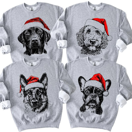 Happy Howlidays Dog Sweatshirt – 50 Breeds in Santa Hat Design