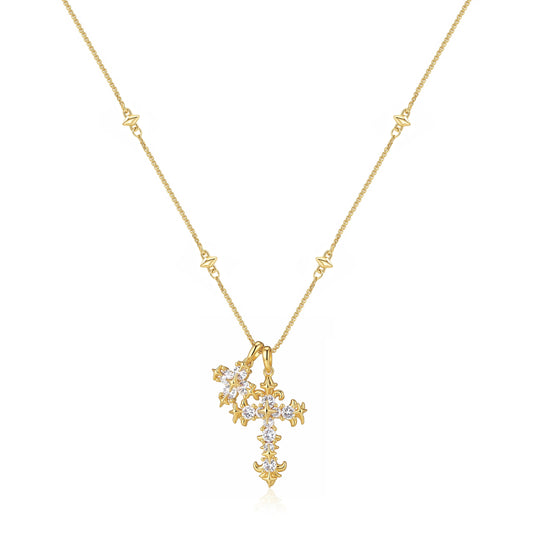 Iris Flower Cross Pendant Gold-Plated Necklace