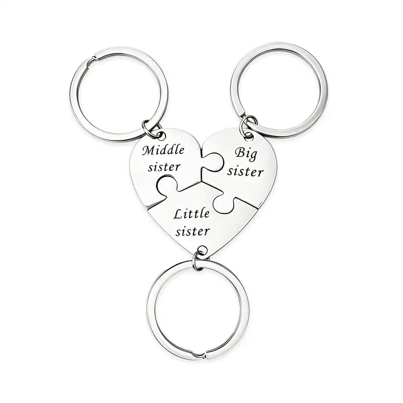 Sister Keychains for 3 Sisters Gifts Matching Heart Puzzle Keychain Set