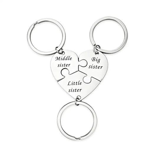 Sister Keychains for 3 Sisters Gifts Matching Heart Puzzle Keychain Set