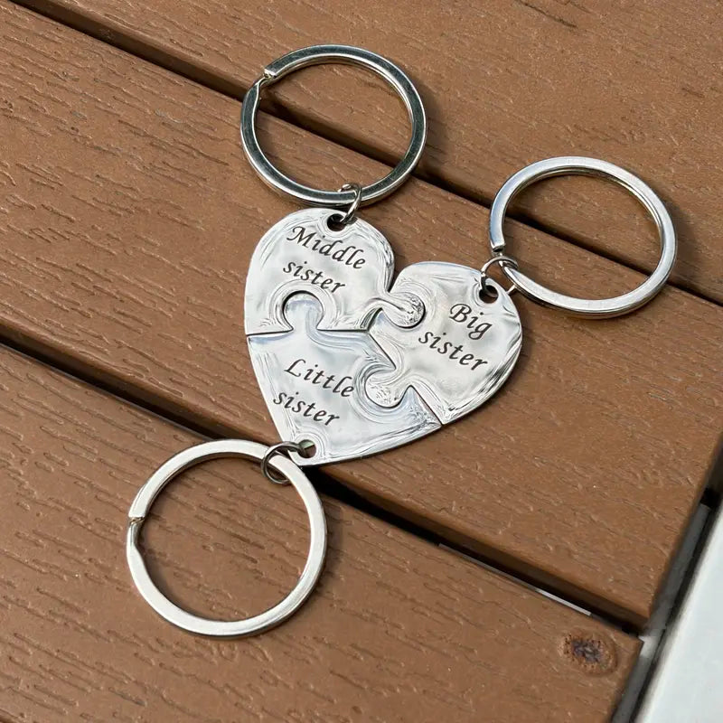 Sister Keychains for 3 Sisters Gifts Matching Heart Puzzle Keychain Set