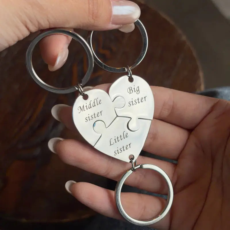 Sister Keychains for 3 Sisters Gifts Matching Heart Puzzle Keychain Set