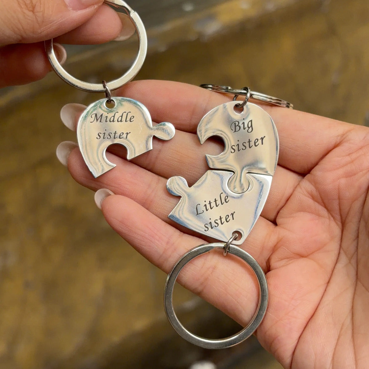 Sister Keychains for 3 Sisters Gifts Matching Heart Puzzle Keychain Set