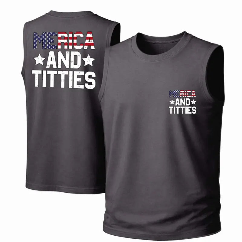Merica And Freedom Tank Top, Patriotic Graphic Sleeveless Shirt