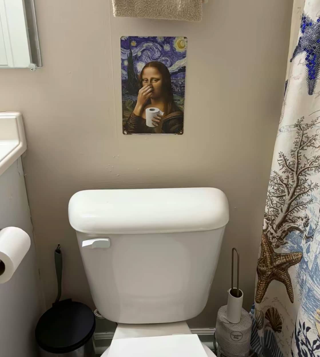 Mona Lisa Toilet Wall Decor Nose Pinching Stink Humor Rustic Metal Sign