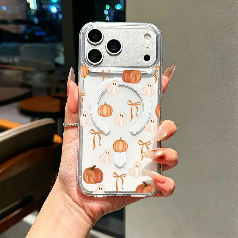 Cute Ghost Pumpkin Orange Bow Watercolor Fall Halloween Phone Case