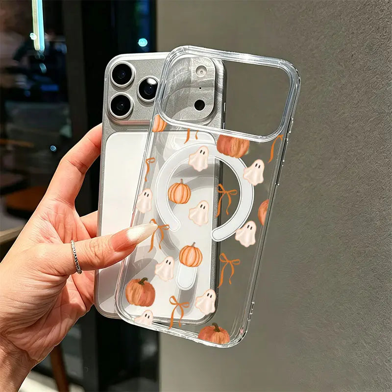 Cute Ghost Pumpkin Orange Bow Watercolor Fall Halloween Phone Case