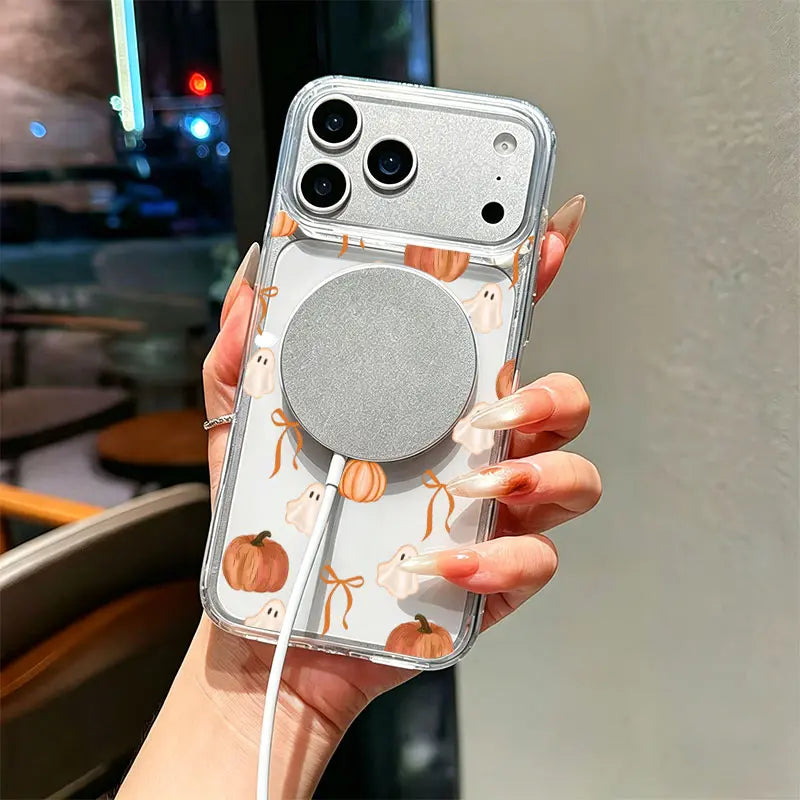 Cute Ghost Pumpkin Orange Bow Watercolor Fall Halloween Phone Case