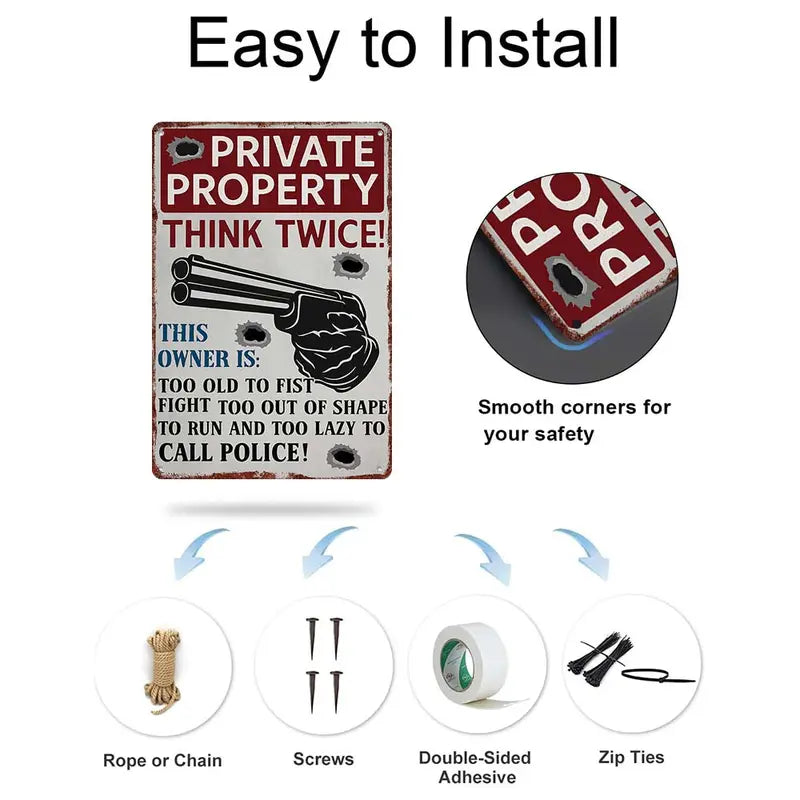 "Private Property - Think Twice!" Retro Aluminium Vintage Garage Sign
