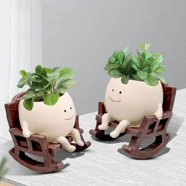 Lazy Sunday Rocking Chair Resin Planter - Cute Sitting Character Flowe ...