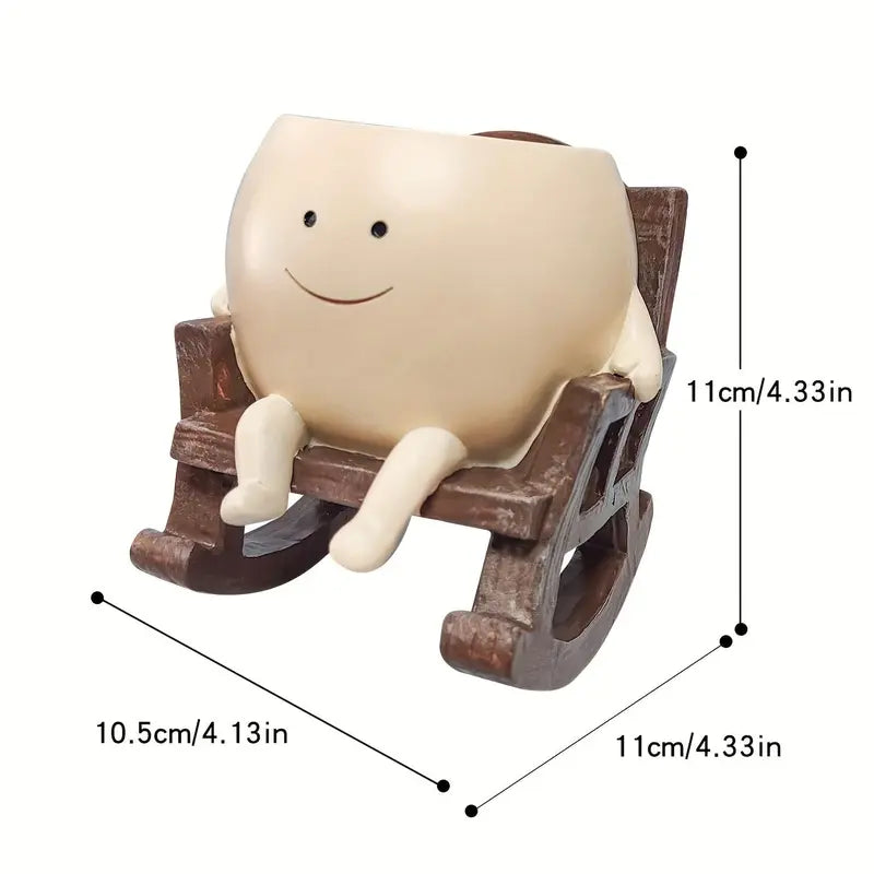 Lazy Sunday Rocking Chair Resin Planter - Cute Sitting Character Flower Pot with Drainage Hole