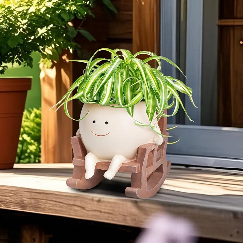 Cute Planters Rocking Chair Lazy Sunday Rocking Chair Resin Planter - Cute Sitting Character Flowe ...
