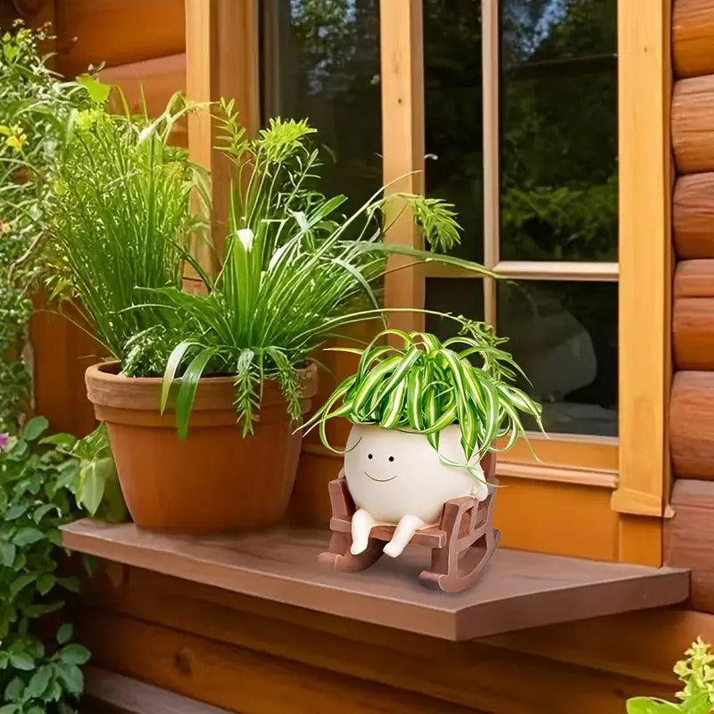 Cute Planters Rocking Chair Lazy Sunday Rocking Chair Resin Planter - Cute Sitting Character Flowe ...
