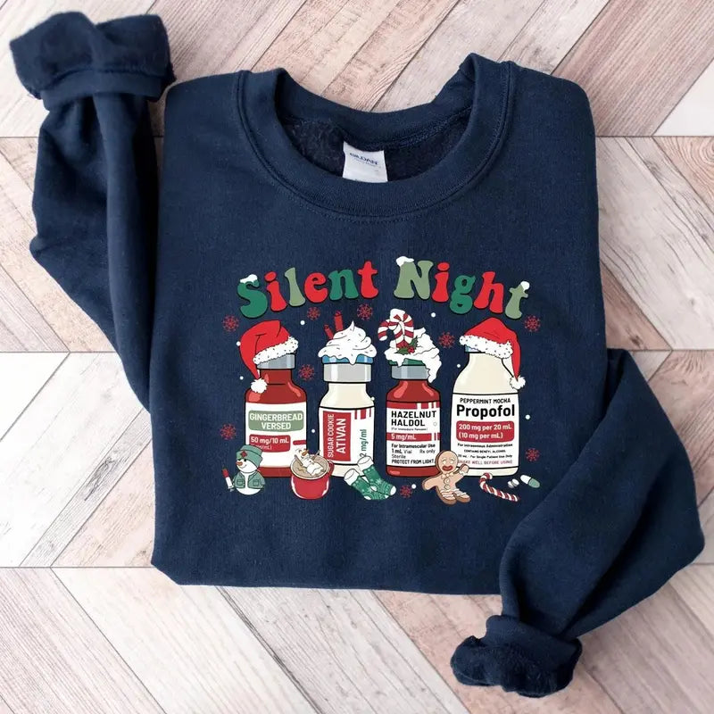Silent Night Nurse Holiday Christmas T-Shirt/Sweatshirt/Hoodie