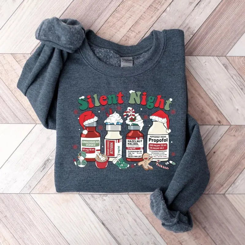 Silent Night Nurse Holiday Christmas T-Shirt/Sweatshirt/Hoodie