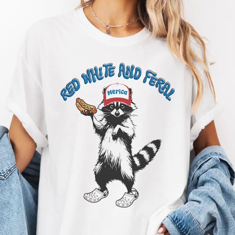 Red White and Feral Raccoon Unisex T-Shirt,Sweatshirt,Hoodie