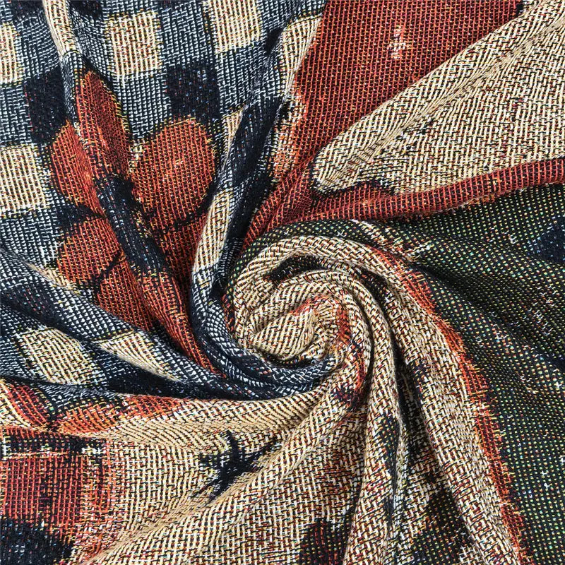 Vintage Halloween Patchwork Woven Throw Blanket with Tassels