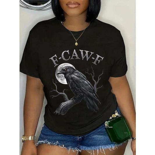 100% Cotton F-Caw-F Funny Black Crow Moon Gothic Adult Humor T-Shirt