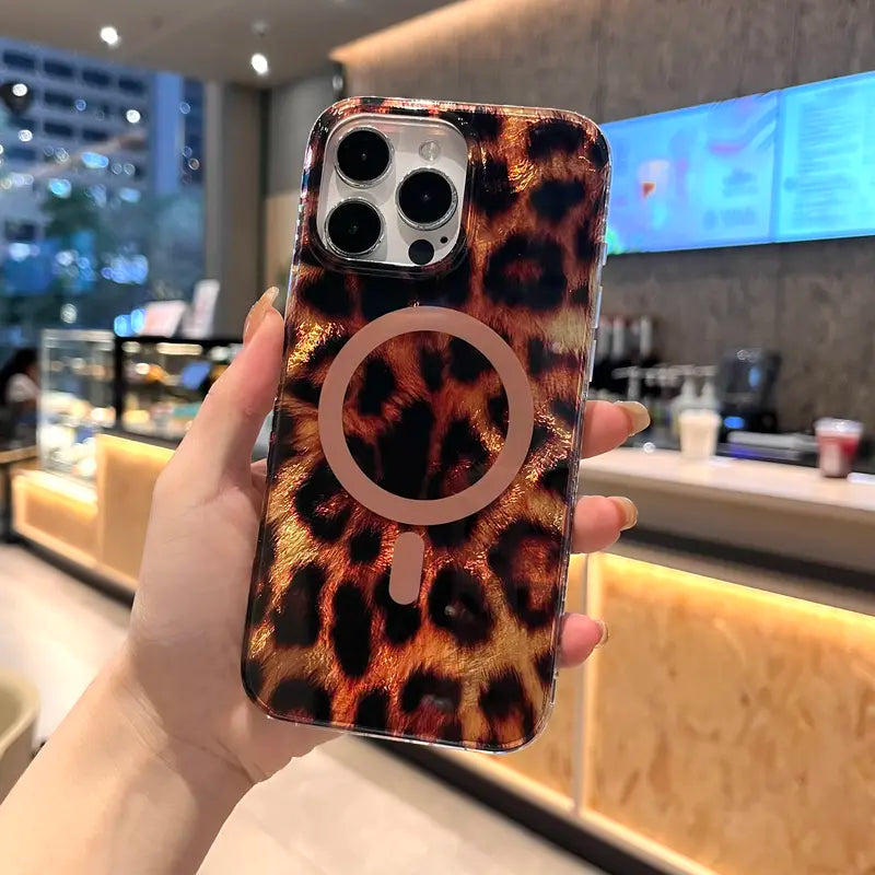 Leopard Animal Print Magnetic Sparkle Phone Case